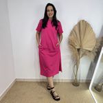 Vestido Camisetão Midi em Algodão Luxuoso- Pink