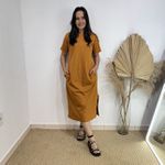 Vestido Camisetão Midi em Algodão Luxuoso- Terra Cota