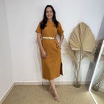Vestido Camisetão Midi em Algodão Luxuoso- Terra Cota