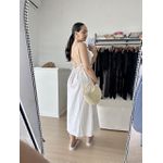 Vestido Linho Mídi Listrado -Nude