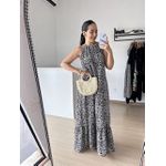 Vestido Longo Frente unica Dulce-Estampado Fundo Preto