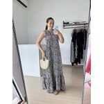 Vestido Longo Frente unica Dulce-Estampado Fundo Preto
