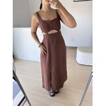 Vestido Longo Recorte Busto- Marrom