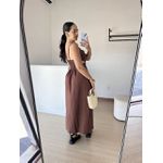 Vestido Longo Recorte Busto- Marrom