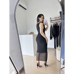 Vestido Longo Regata Cavado em Tule- Preto