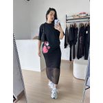 Vestido Longo Regata Cavado em Tule- Preto