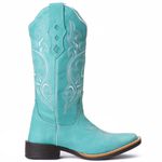 Bota Feminina Texana - Couro Turquesa - Solado Flor