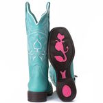 Bota Feminina Texana - Couro Turquesa - Solado Flor