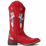 Bota Feminina Texana - Couro Vermelho - Solado Flor