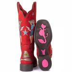 Bota Feminina Texana - Couro Vermelho - Solado Flor