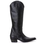 Bota Feminina Texana - Couro Croco Preto - Solado P52 Rústico Preto