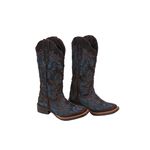 Bota Feminina Texana Tucson - Couro Euro Texas Café com Glitter azul - Solado Flor