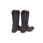 Bota Feminina Texana Tucson - Couro Euro Texas Café com Glitter azul - Solado Flor