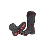 Bota Feminina Texana Tucson - Couro Euro Texas Café com Glitter azul - Solado Flor