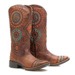 Bota Feminina Texana Tucson - Couro Rock Oil Camel - Solado Flor