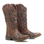 Bota Feminina Texana Tucson - Couro Fóssil Castanho - Solado Flor