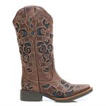 Bota Feminina Texana Tucson - Couro Fóssil Castanho - Solado Flor