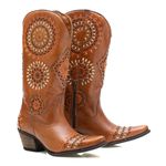 Bota Feminina Texana Tucson - Couro Firenze Caramelo - Solado P51 Rústico Café