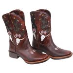 Bota Feminina Texana Tucson - Couro Euro Whisky Com Napa branca E Fóssil Verde - Solado Flor