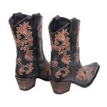 Bota Feminina Texana Tucson - Couro Napa Preto Com bordado - Solado P51 Rústico Preto