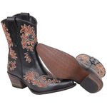 Bota Feminina Texana Tucson - Couro Napa Preto Com bordado - Solado P51 Rústico Preto