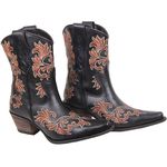 Bota Feminina Texana Tucson - Couro Napa Preto Com bordado - Solado P51 Rústico Preto