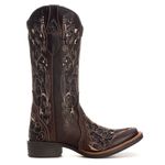 Bota Feminina Texana Tucson - Couro Euro Texas Café Com Glitter Preto - Solado Flor