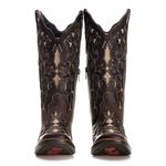 Bota Feminina Texana Tucson - Couro Euro Texas Café Com Glitter Preto - Solado Flor