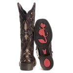 Bota Feminina Texana Tucson - Couro Euro Texas Café Com Glitter Preto - Solado Flor