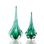 Par de Gotas Escultura Cristal Murano Fênix Verde Folha