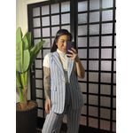 Colete linho listrado Ana Gabriela 1036- Azul Claro