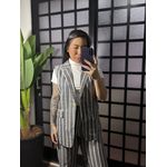 Colete linho listrado Ana Gabriela 1036 - Cinza