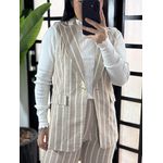 Colete linho listrado Ana Gabriela 1036 - Bege 