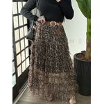 Saia tule animal print Dandara 3260- Marrom 