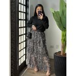 Saia tule animal print Dandara 3260 - Preto 