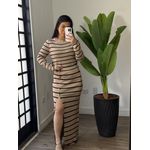 Conjunto tricô listado 1707 - bege 