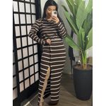 Conjunto tricô listrado 1707 -Marrom 