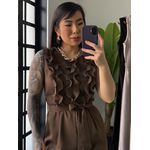 Macacão Pantalona com Babado Ella 22056 - Marrom 