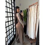 Macacão Pantalona com Babado Ella 22056 - Marrom 