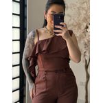 Conjunto Pantalona Babado Maria Liz Y493 - Marrom C031