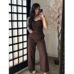 Macacão Linho com Cinto Zoe L007 - Marrom Escuro C052