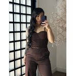 Macacão Linho com Cinto Zoe L007 - Marrom Escuro C052