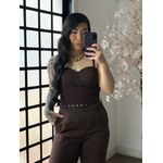 Macacão Linho com Cinto Zoe L007 - Marrom Escuro C052