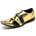 Sapato Social Masculino Top Franca Shoes Verniz Preto / Dourado