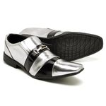 Sapato Social Masculino Top Franca Shoes Verniz Preto / Prata