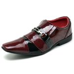 Sapato Social Masculino Top Franca Shoes Verniz Preto / Vermelho