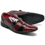 Sapato Social Masculino Top Franca Shoes Verniz Preto / Vermelho