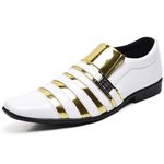 Sapato Social Masculino Top Franca Shoes Verniz Branco Dourado