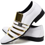Sapato Social Masculino Top Franca Shoes Verniz Branco Dourado