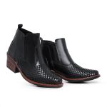Bota Masculina Botina Texana Country Em Couro Trice Legitimo Com Ziper Preto